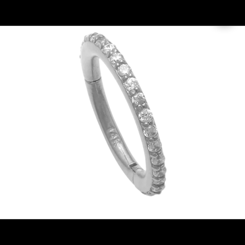 14K REAL Solid Gold Diamond CZ Clicker Hoop - 7mm inner diameter, 16g thickness